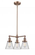  207-AC-G62 - Cone - 3 Light - 19 inch - Antique Copper - Stem Hung - Chandelier