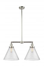  209-PN-G44-L - Cone - 2 Light - 21 inch - Polished Nickel - Stem Hung - Island Light