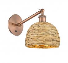  317-1W-AC-RBD-8-NAT - Woven Rattan - 1 Light - 8 inch - Antique Copper - Sconce