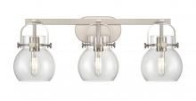  423-3W-SN-G410-6CL - Pilaster II Sphere - 3 Light - 27 inch - Satin Nickel - Bath Vanity Light