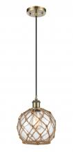 Innovations Lighting 516-1P-AB-G122-8RB-LED - Farmhouse Rope - 1 Light - 8 inch - Antique Brass - Cord hung - Mini Pendant