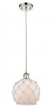  516-1P-PN-G121-8RW - Farmhouse Rope - 1 Light - 8 inch - Polished Nickel - Cord hung - Mini Pendant