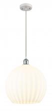  516-1P-WPC-G1217-14WV - White Venetian - 1 Light - 14 inch - White Polished Chrome - Cord Hung - Pendant