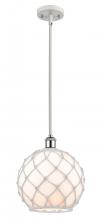  516-1S-WPC-G121-10RW - Farmhouse Rope - 1 Light - 10 inch - White Polished Chrome - Mini Pendant