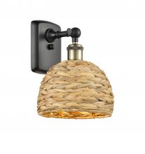  516-1W-BAB-RBD-8-NAT - Woven Rattan - 1 Light - 8 inch - Black Antique Brass - Sconce