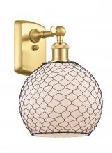  516-1W-SG-G121-8CBK - Farmhouse Chicken Wire - 1 Light - 8 inch - Satin Gold - Sconce