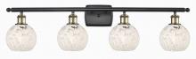  516-4W-BAB-G1216-6WM - White Mouchette - 4 Light - 36 inch - Black Antique Brass - Bath Vanity Light