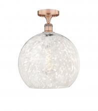  616-1F-AC-G1216-14WM - White Mouchette - 1 Light - 14 inch - Antique Copper - Semi-Flush Mount