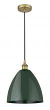  616-1P-BB-MBD-12-GR - Plymouth - 1 Light - 12 inch - Brushed Brass - Cord hung - Mini Pendant