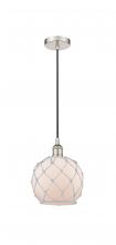  616-1P-PN-G121-8RW - Farmhouse Rope - 1 Light - 8 inch - Polished Nickel - Cord hung - Mini Pendant