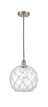 Innovations Lighting 616-1P-SN-G122-10RW-LED - Farmhouse Rope - 1 Light - 10 inch - Brushed Satin Nickel - Cord hung - Mini Pendant