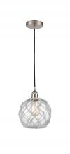  616-1P-SN-G122-8RW-LED - Farmhouse Rope - 1 Light - 8 inch - Brushed Satin Nickel - Cord hung - Mini Pendant