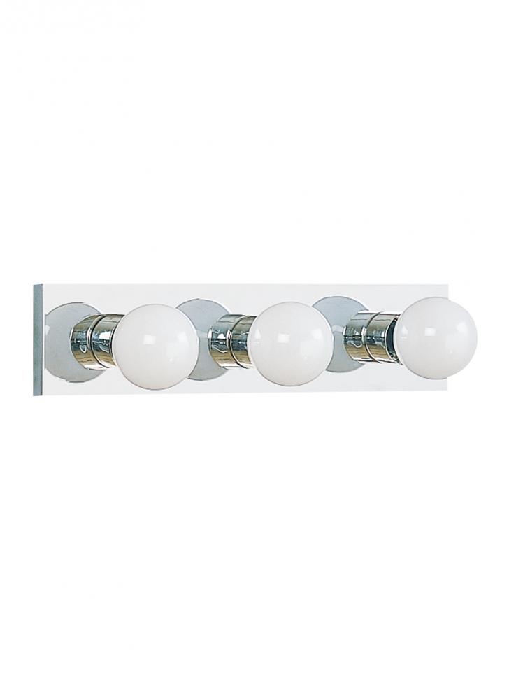 Center Stage traditional 3-light indoor dimmable bath vanity wall sconce in chrome silver finish