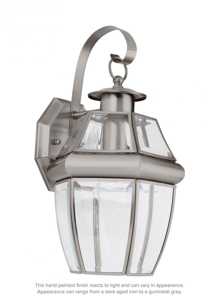 Lancaster traditional 1-light outdoor exterior large wall lantern sconce in antique brushed nickel s