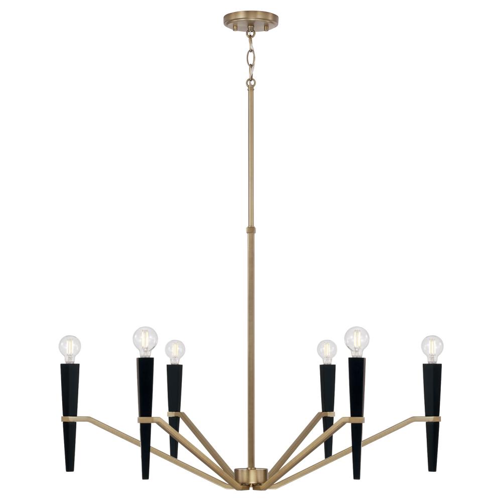 6-Light Chandelier in Aged Brass and Black