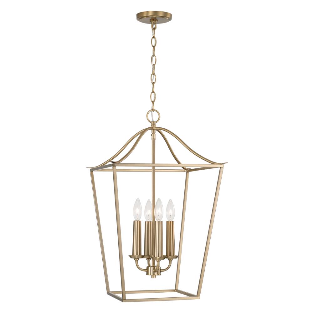 4-Light Foyer Pendant Lantern in Matte Brass