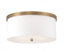 Capital 2015AD-480 - 3-Light Flush Mount in Aged Brass - White Fabric Drum Shade with Diffuser