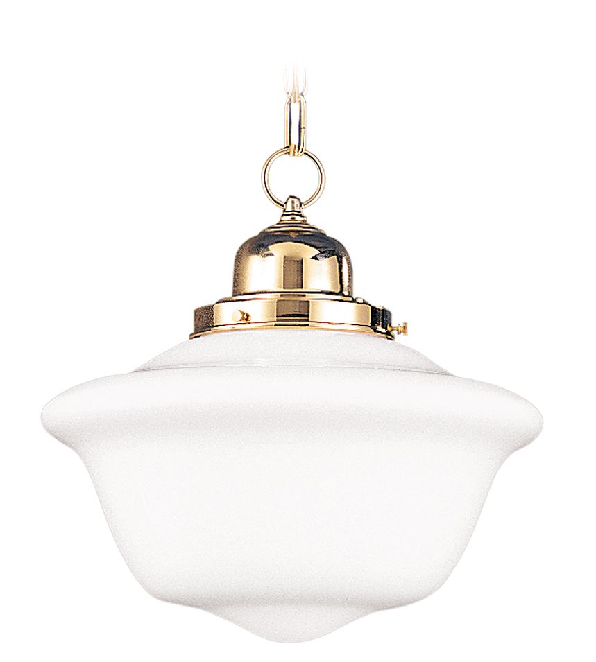 One Light Satin Brass School House Pendant