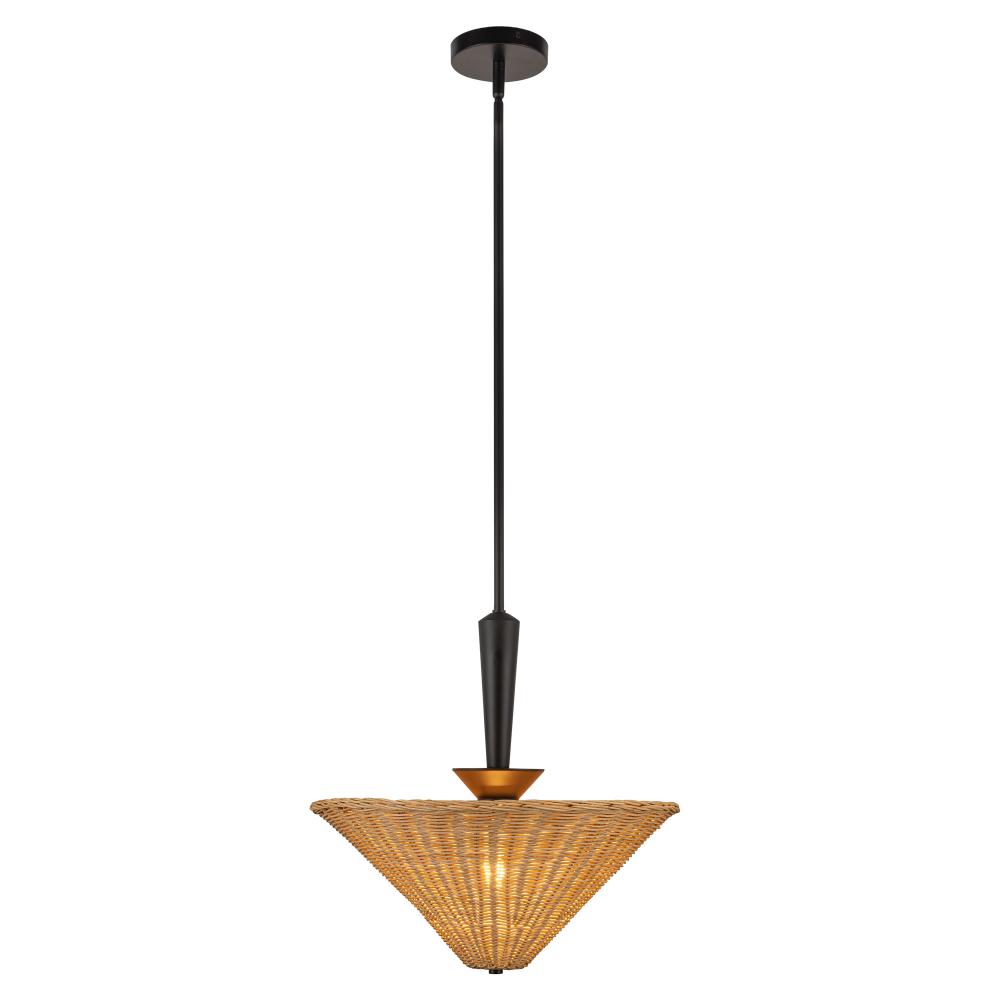 Bridgette 16-in Matte Black/Rattan Socket Pendant