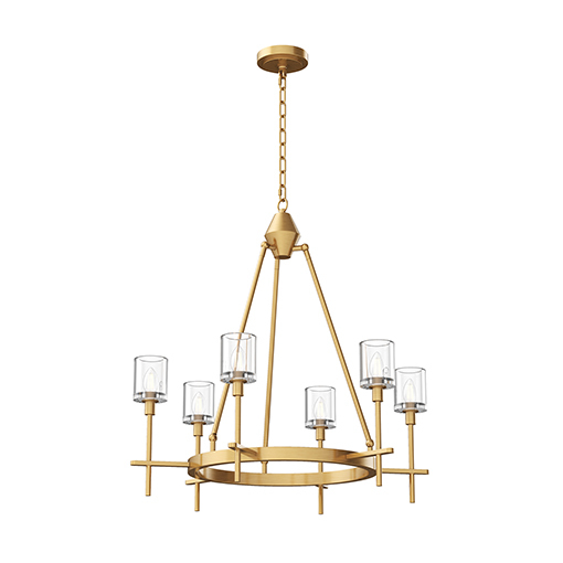 SALITA 6 LIGHT CHANDELIER VINTAGE BRASS CLEAR CRYSTAL