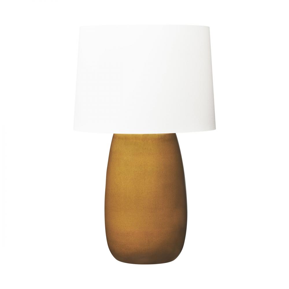 Barbara Barry Roma 1-Light Table Lamp in Olive Finish with White Linen Fabric Shade