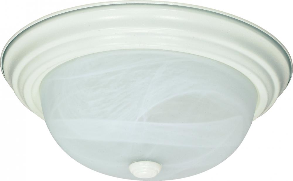 2-Light Flush Mount Ceiling Light in Textured White Finish with Alabaster Mushroom Glass and (2) 13W