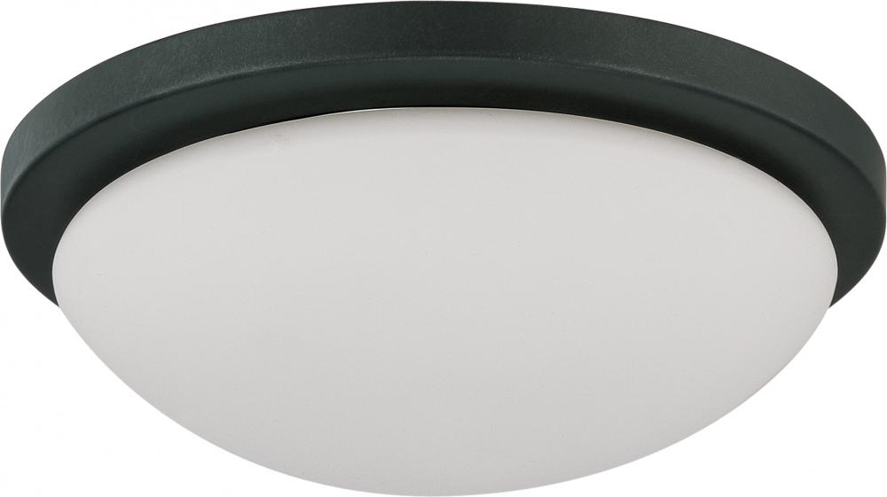 1-Light Dome Flush Mount Lighting Fixture in Aged Bronze Finish with White Glass and (1) 18W GU24