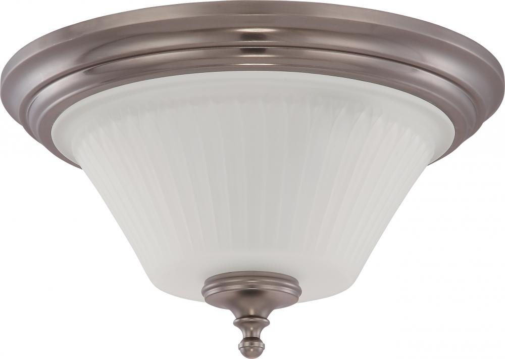 3-Light Flush Mount Lighting Fixture in Aged Pewter Finish with Frosted Etched Glass