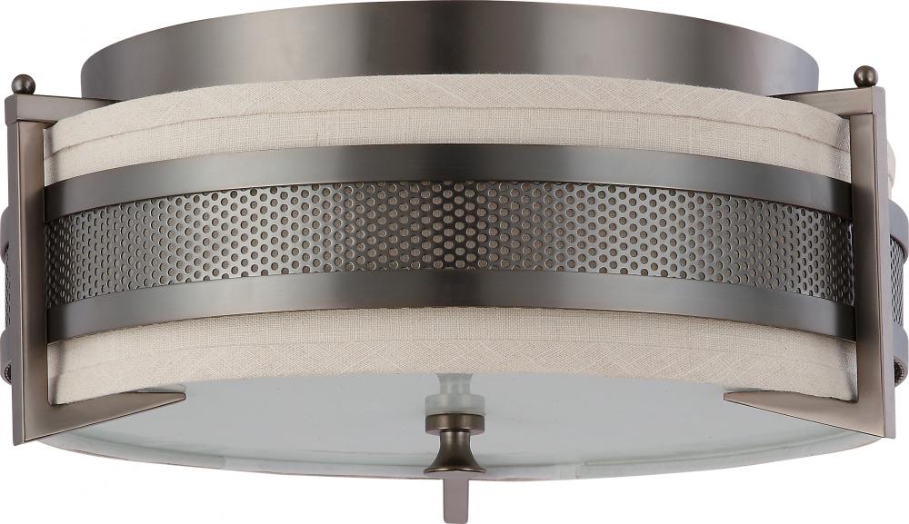 3-Light Small Flush Mount Ceiling Light in Hazel Bronze Finish with Khaki Shade/Cream Diffuser and