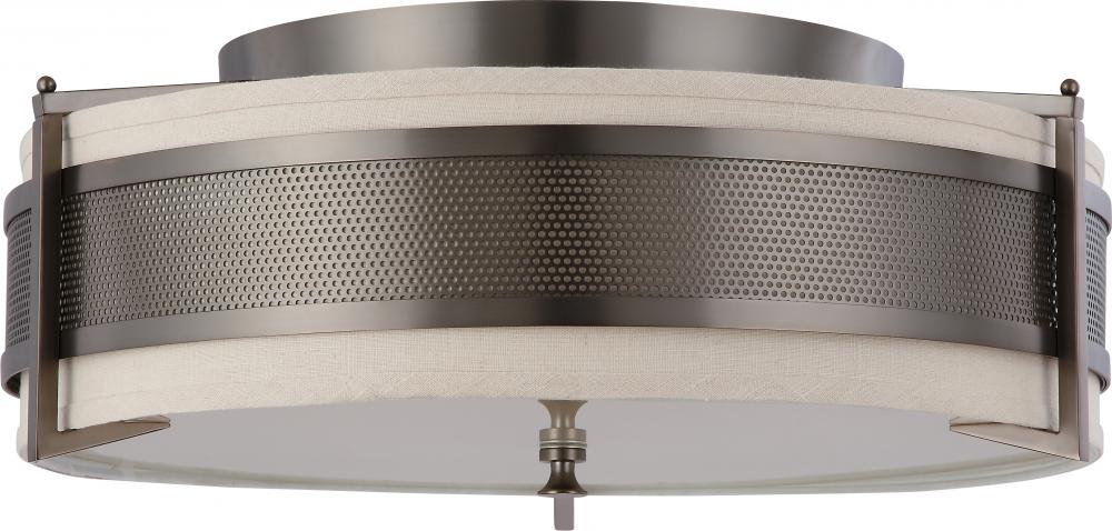 4-Light Large Flush Mount Ceiling Light in Hazel Bronze Finish with Khaki Shade/Cream Diffuser and