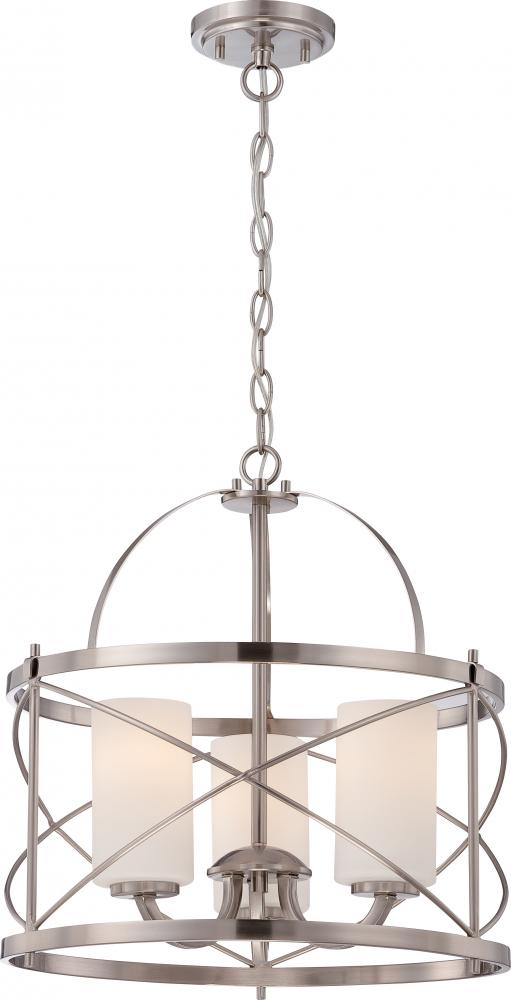 Ginger - 3 Light Pendant with Satin White Glass - Brushed Nickel Finish