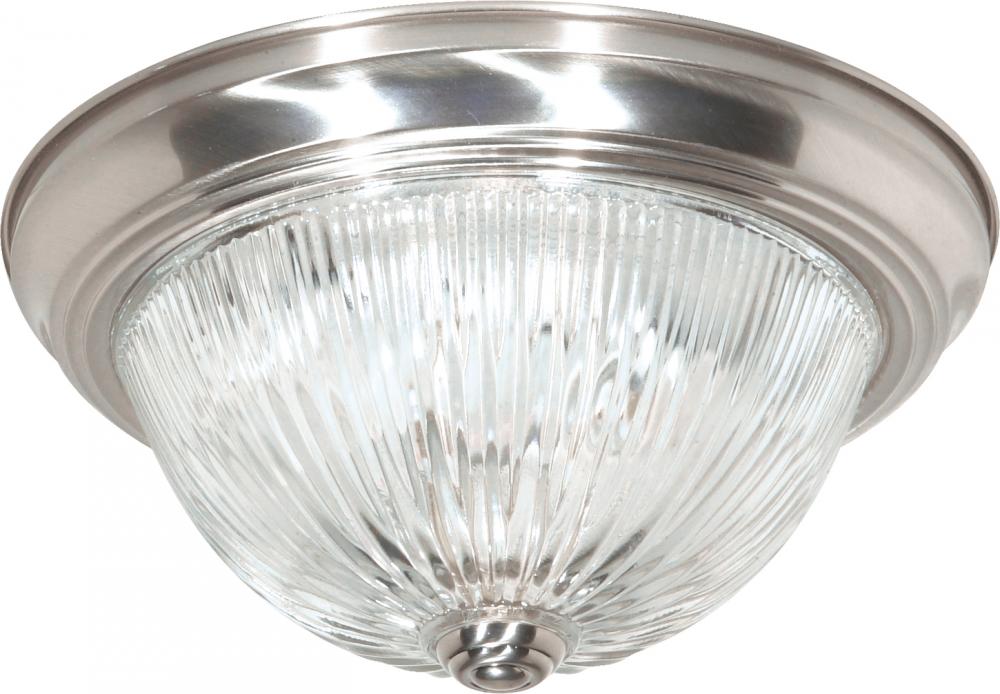 2 Light - 13" - Flush Mount - Clear Ribbed Glass; Color retail packaging