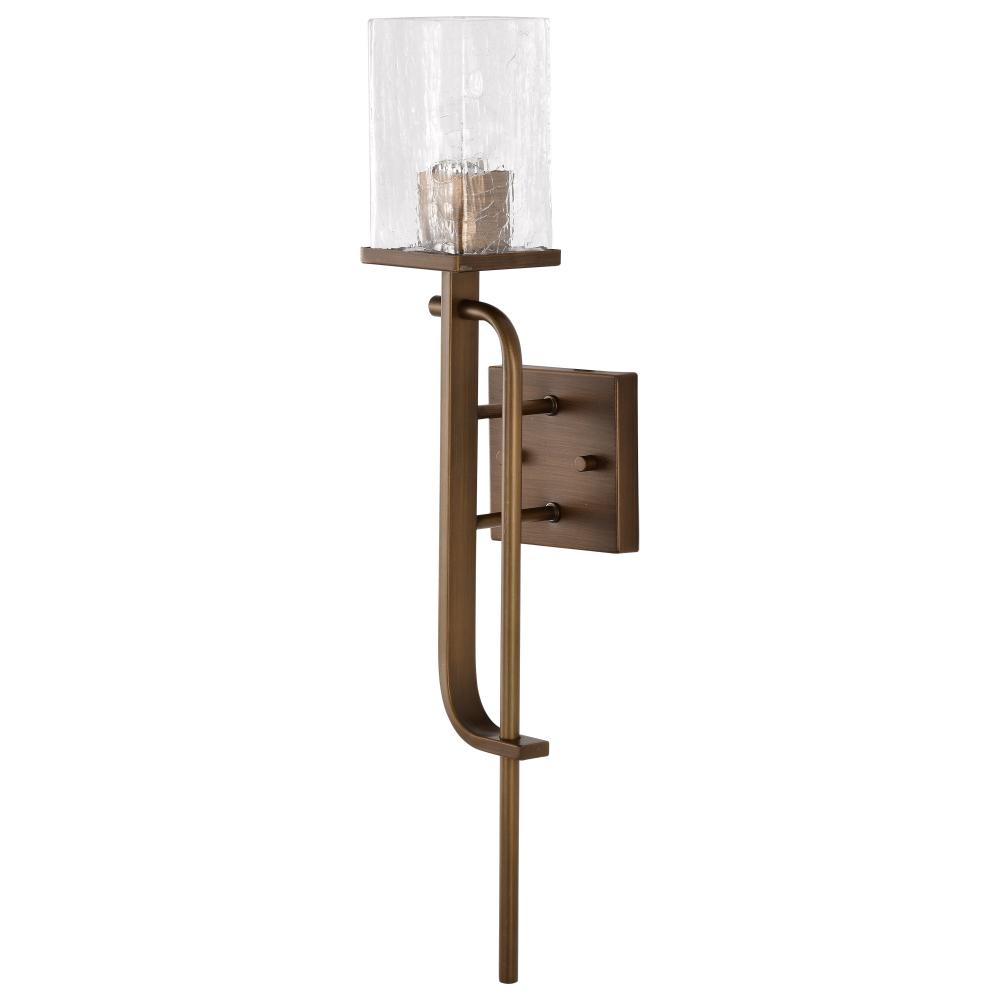 Terrace 1 Light Wall Sconce; Natural Brass Finish; Crackel Glass