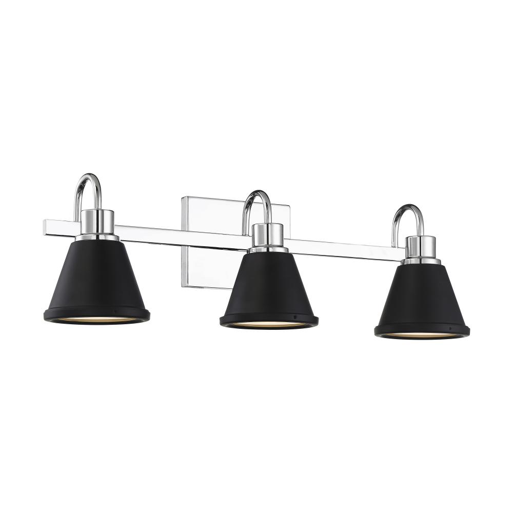 Bette - 3 Light LED Vanity -Polished Nickel and Matte Black Metal Finish