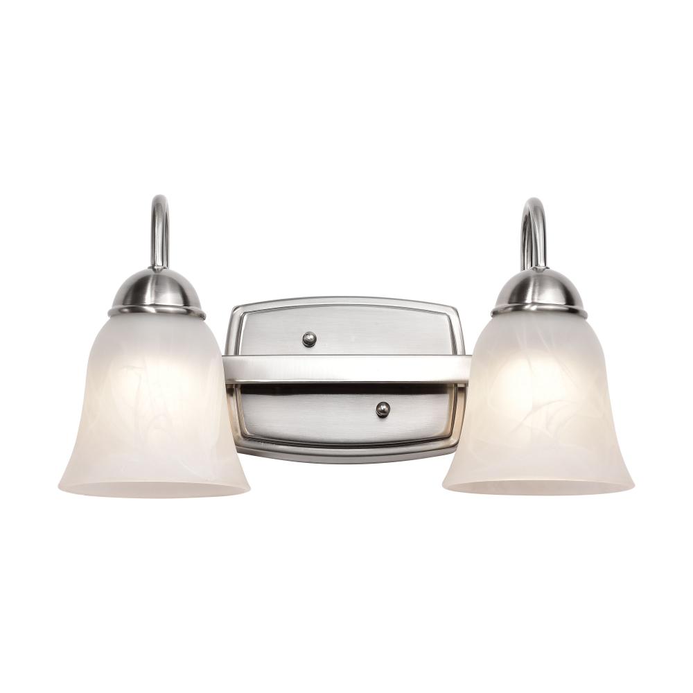 15 Watt; LED 2 Light Vanity Fixture; 3000K; Brushed Nickel with Alabaster Glass