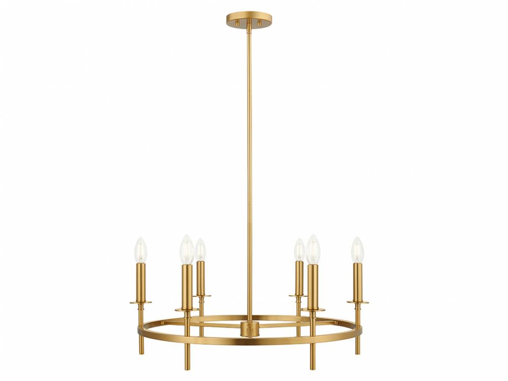 6-Light Chandelier in Natural Brass