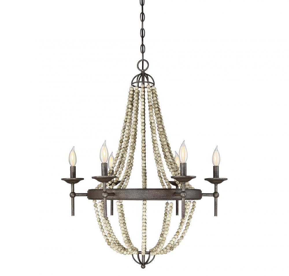 6-Light Chandelier in Fossil Stone