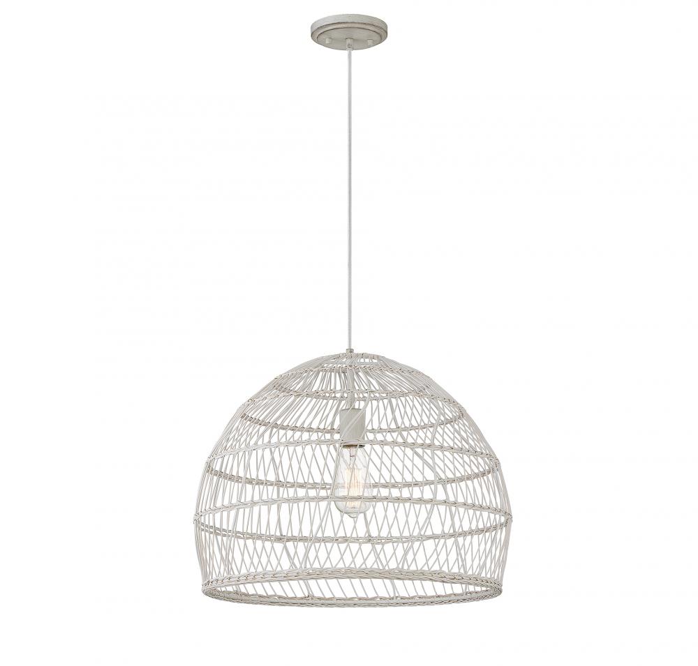 1-Light Pendant in White Rattan with A White SocketÂ 