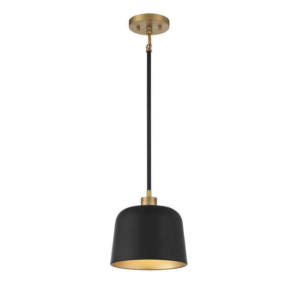 1-Light Pendant in Matte Black with Natural Brass