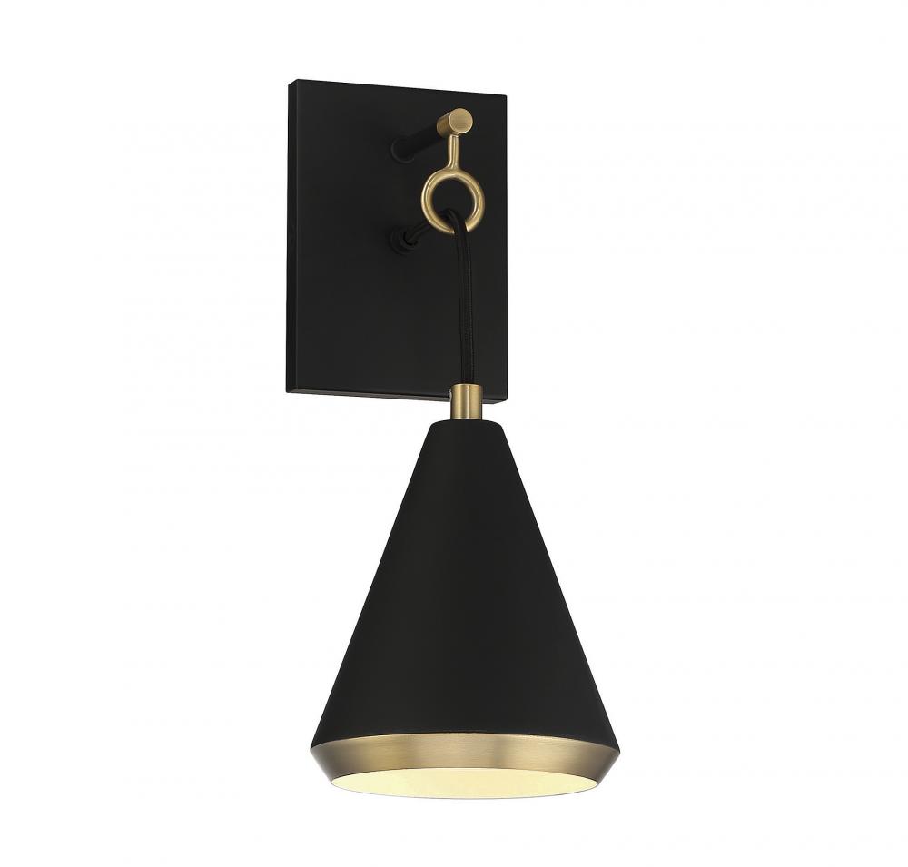 1 LT Wall Sconce in Matte Black with Natural Brass *M23