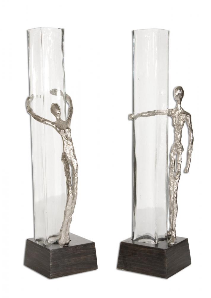 Perla Figurine & Glass Vase, Set/2