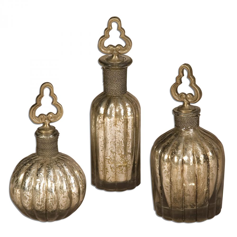 Uttermost Kaho Antique Silver Perfume Bottles S/3