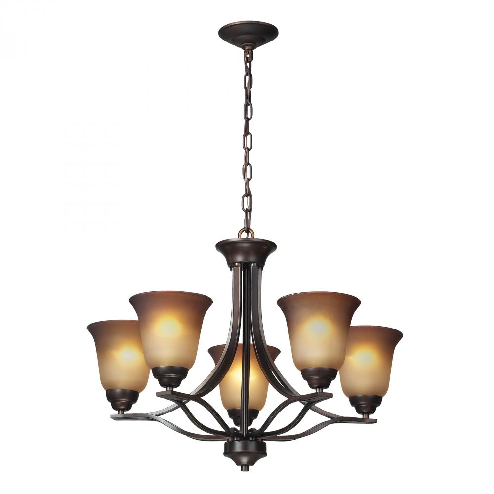 Five Light Aged Bronze Up Chandelier