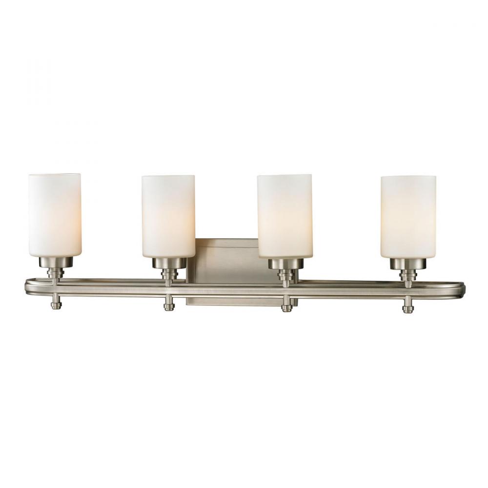 Dawson 4-Light Vanity Lamp in Brushed Nickel with White Glass