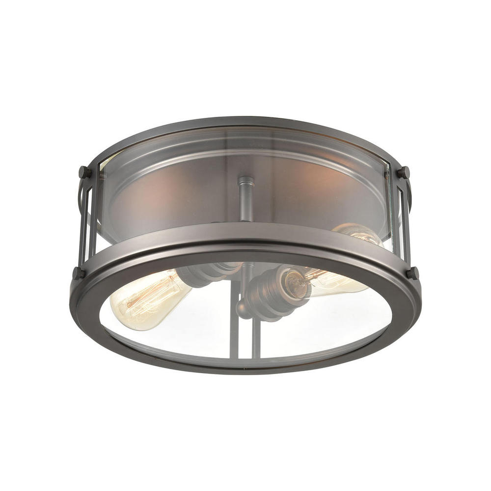 2-Light Flush Mount in Black Nickel with Clear Glass