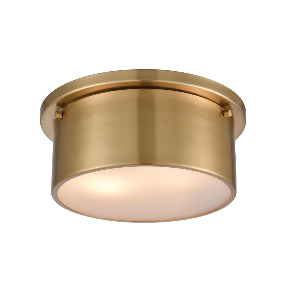 2-Light Flush Mount in Satin Brass with Frosted Glass