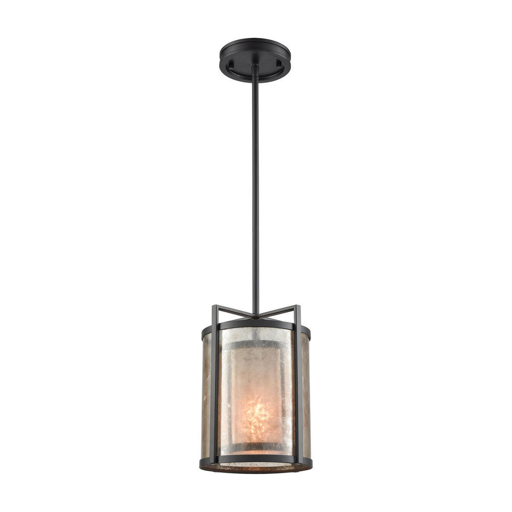 Stasis 1-Light Mini Pendant in Oil Rubbed Bronze with Tan and Clear Mica Shade