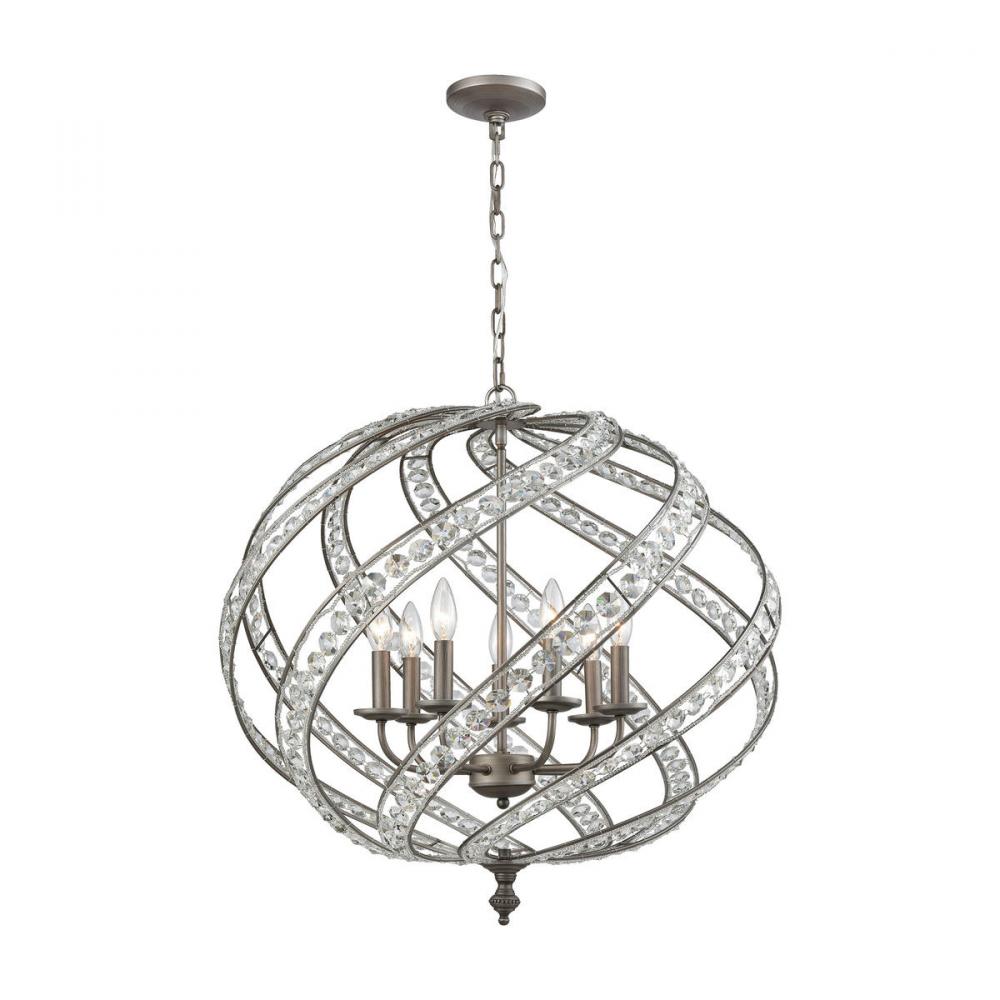 Renaissance 7-Light Chandelier in Weathered Zinc with Crystal