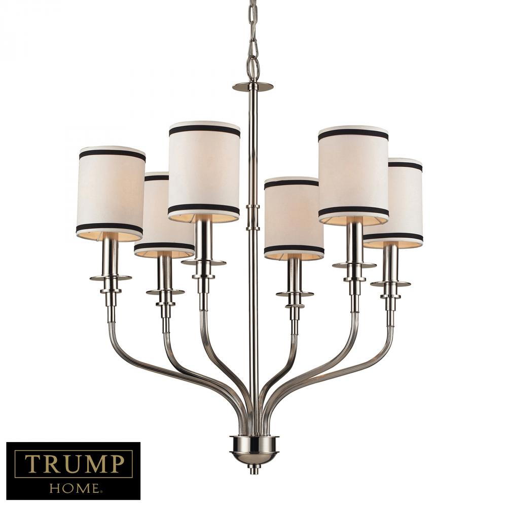 Six Light Polished Nickel Drum Shade Chandelier