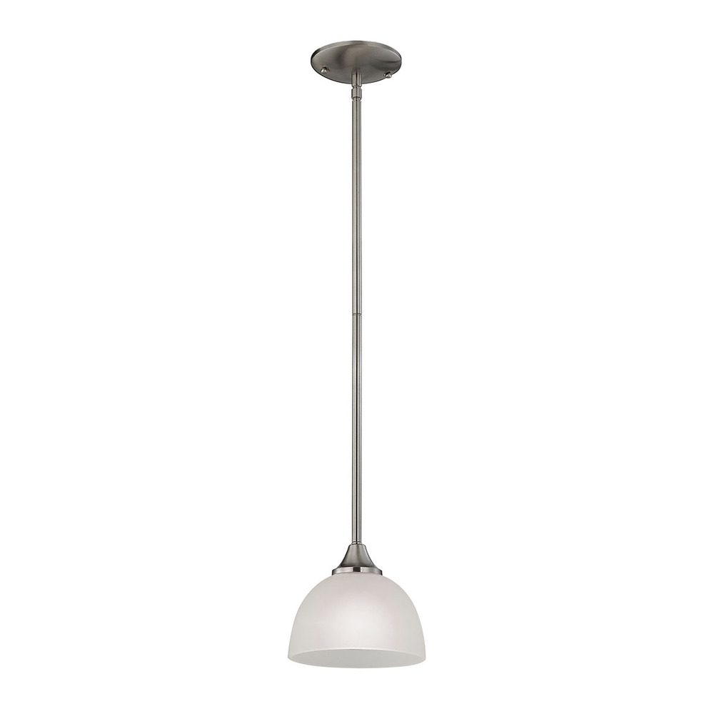 Thomas - Bristol Lane 1-Light Mini Pendant in Brushed Nickel with White Glass